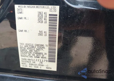 2020 Nissan Altima S Fwd z USA, uszkodzony, nr VIN 1N4BL4BV5LC221179